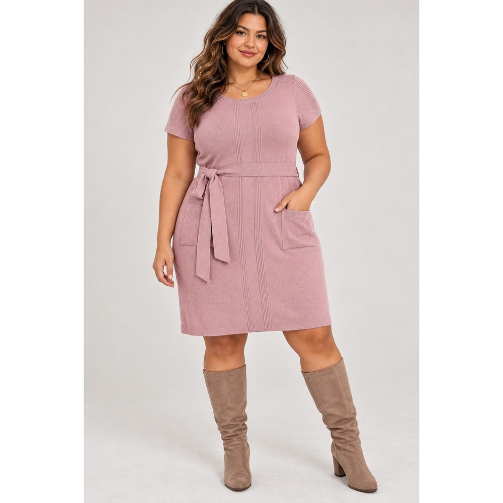 Torrid Ribbed Knit Belted Pockets Sweater Dress Womens 2 Pink